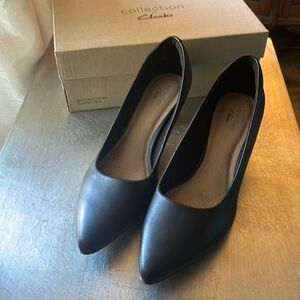 Clark Black leather heels, 2 inch